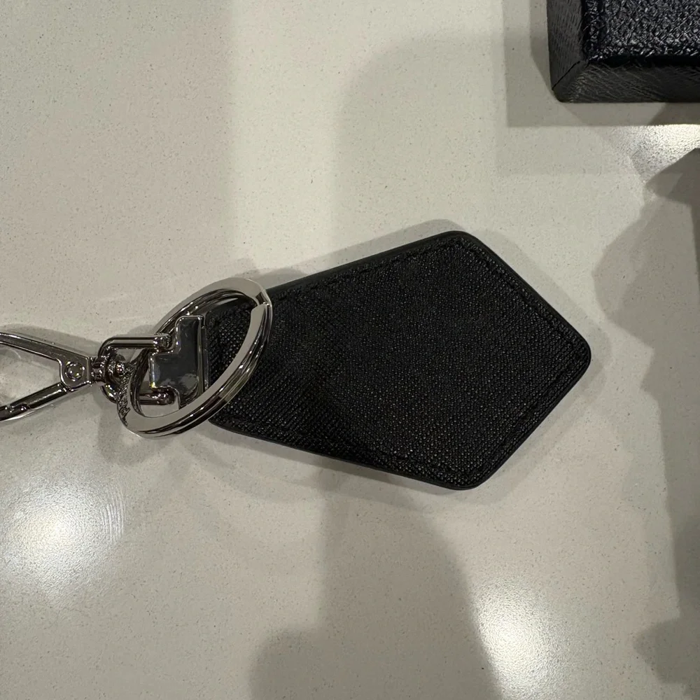 Saffiano Prada metal keychain men’s or womens logo with card and box